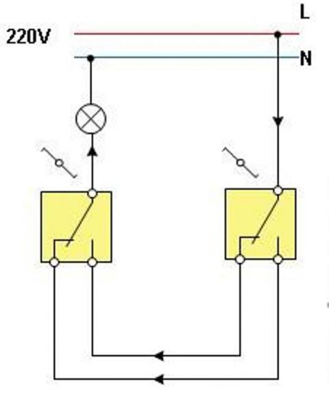 Схема подключение проходного выключателя