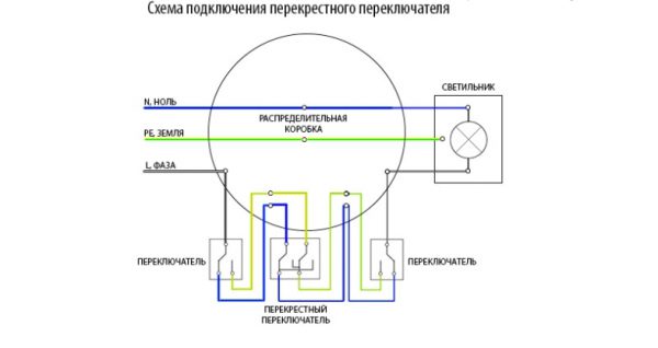 Схема подключения тройного проходного выключателя