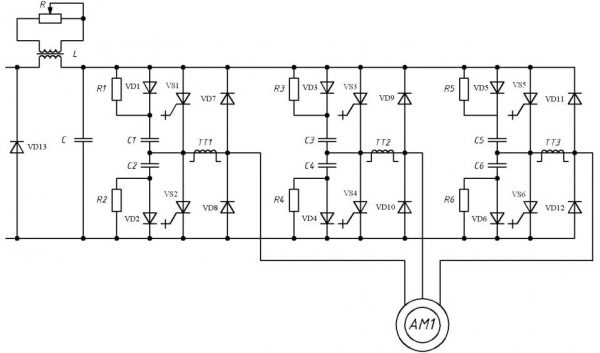 Частотный регулятор для асинхронного двигателя В - схема