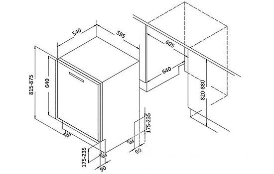 Чертеж шкафа под посудомоечную машину