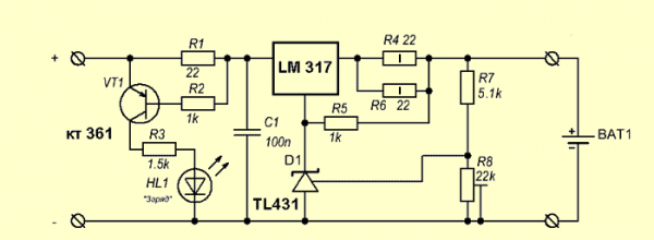 Пример схемы для зарядного устройства литий-ионных батарей